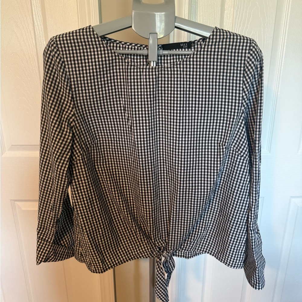 Max Jeans Black and White Gingham Blouse - L